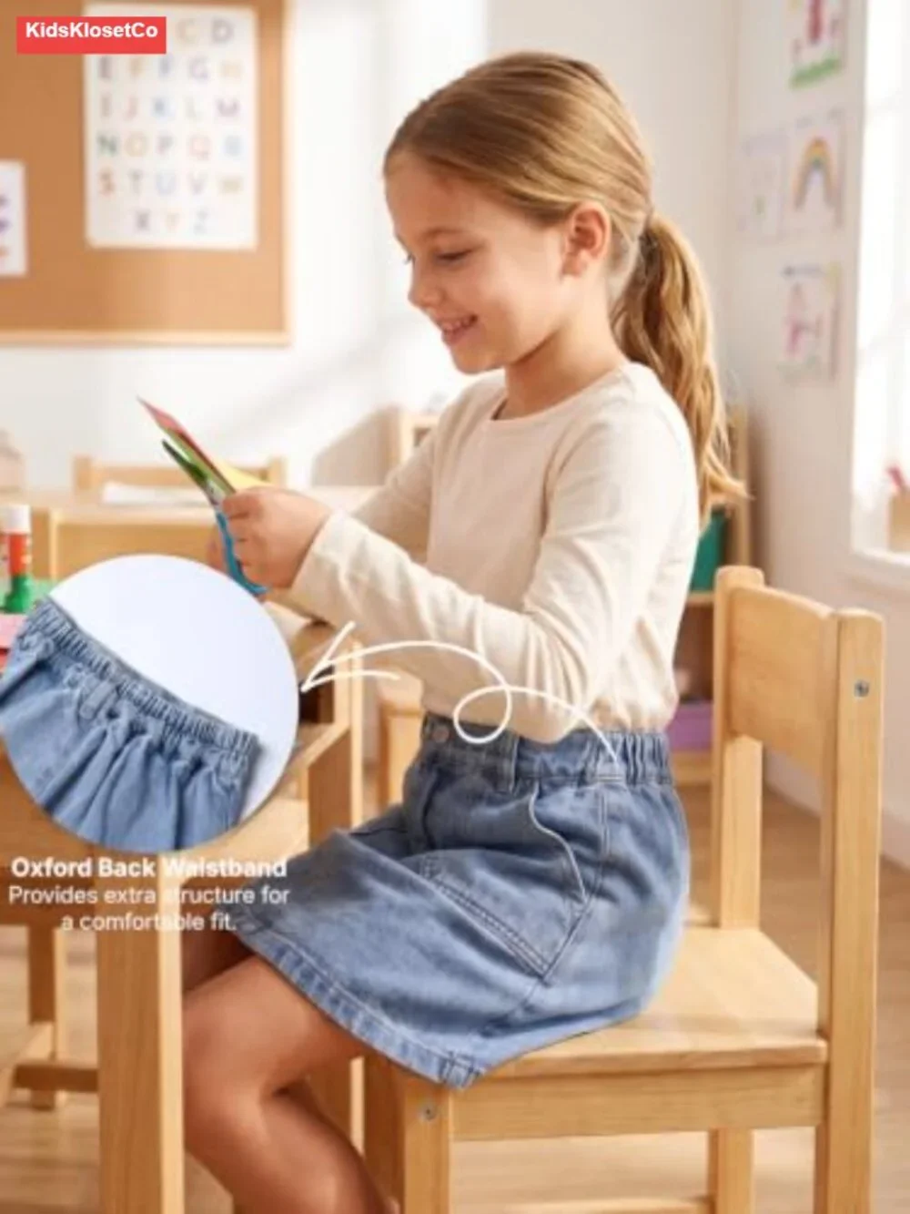 Girls A-Line Denim Skirt with Elastic Back Waistband